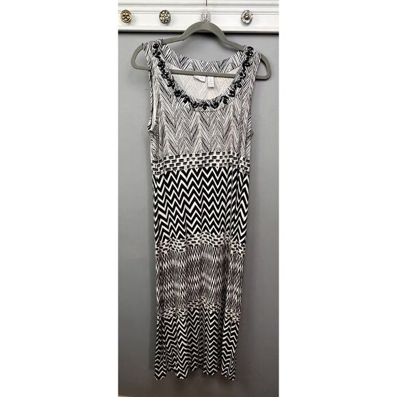Chico's Sleeveless Maxi Dress Womens Size 1 Small Black White Embellished Tank - Picture 1 of 7